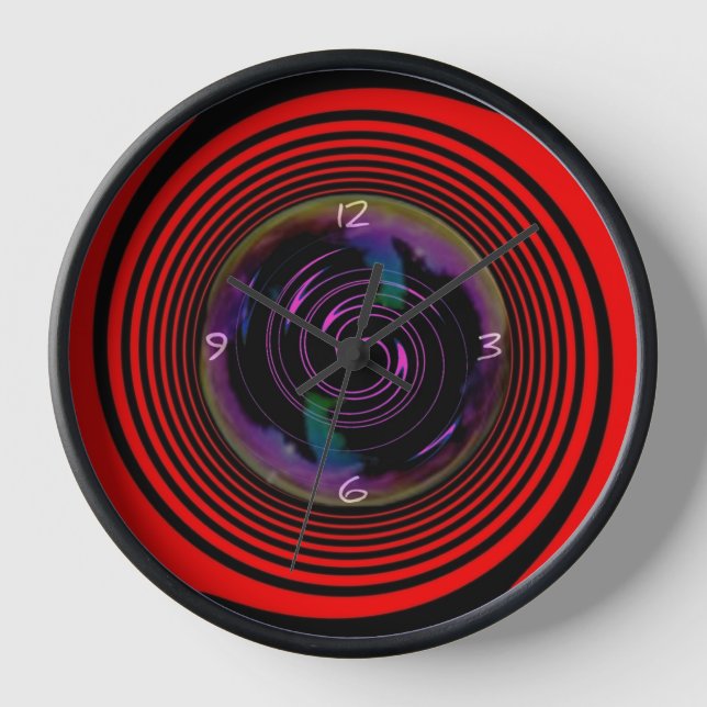 Wall Clock  red & black swirl  (Front)