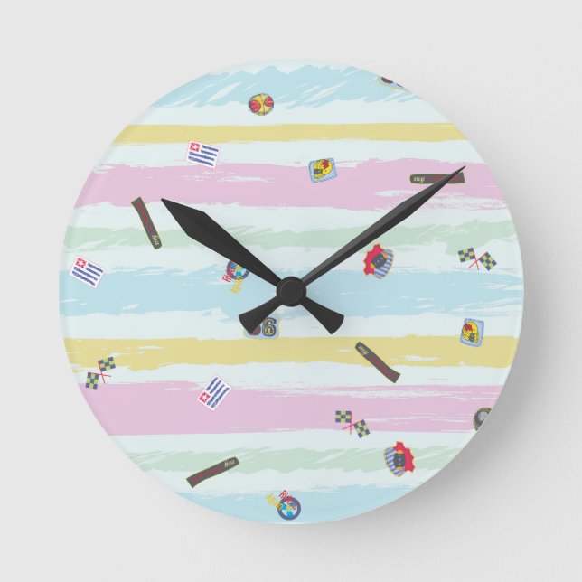 Wall Clock – Sports & Stripes Pastel Racing Design (Front)