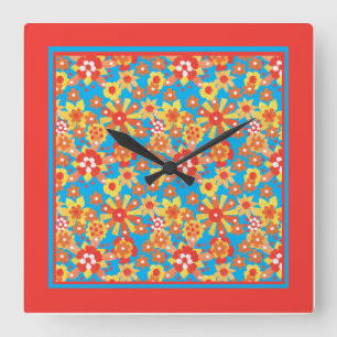 Wall Clock, Square, Ditsy Floral Pattern Square Wall Clock
