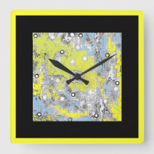 Wall Clock Square Yellow Blue Black