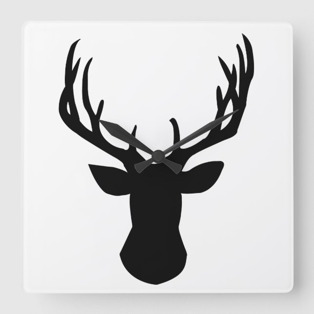 Wall Clock - Stag Deer Head Black and White (Front)