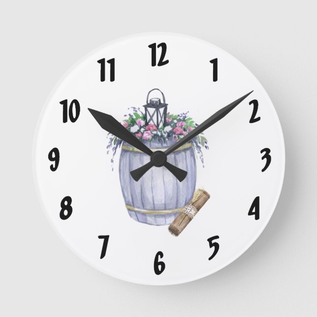 Wall Clock Summer Country Wedding Rustic Watercolo (Front)