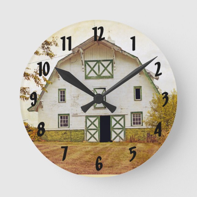 Wall Clock Sunset Barn Country Rustic Field Hay St (Front)