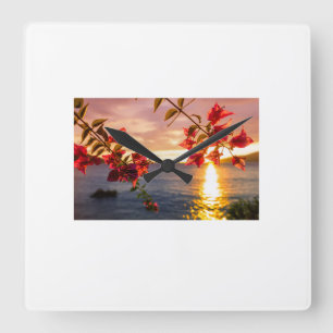 Wall Clock Sunset & Flowers – Elegance