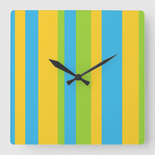 Wall Clock: Turquoise, Yellow, Green Stripes Square Wall Clock