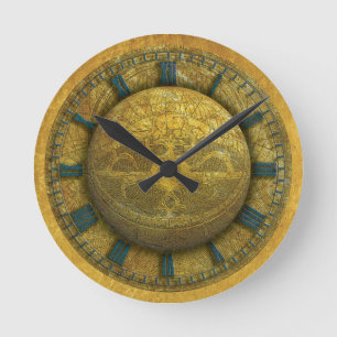 Wall Clock with Astrolab & Gold Texture