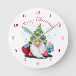 Wall Clock with Christmas Gnome