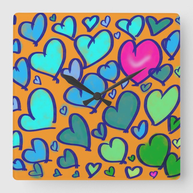 Wall Clock With Colourful Hearts (Front)