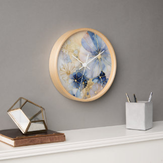 Wall clock with creative image. Abstract flowers