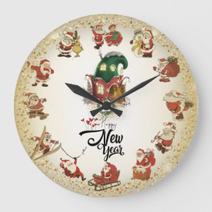 Wall Clock with Dad Noel and Happy New Year