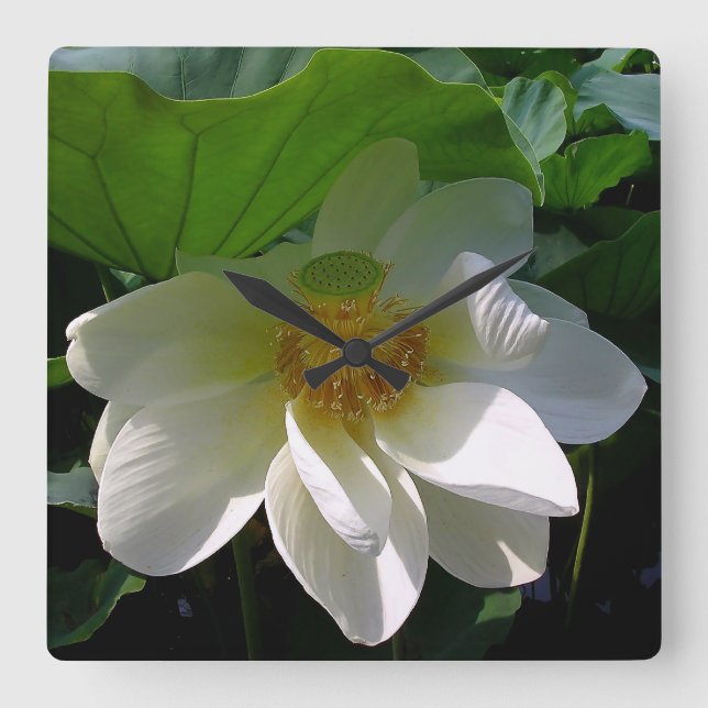 Wall Clock with delicate white Lotus Flower (Front)