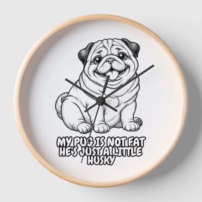 Wall clock with fat pug (Front)