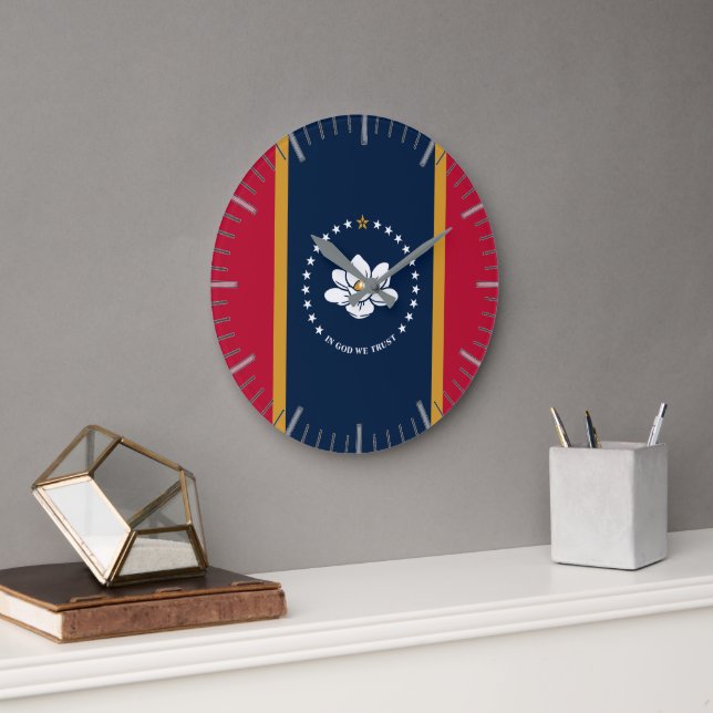 Wall Clock with flag of Mississippi State, USA (Office)