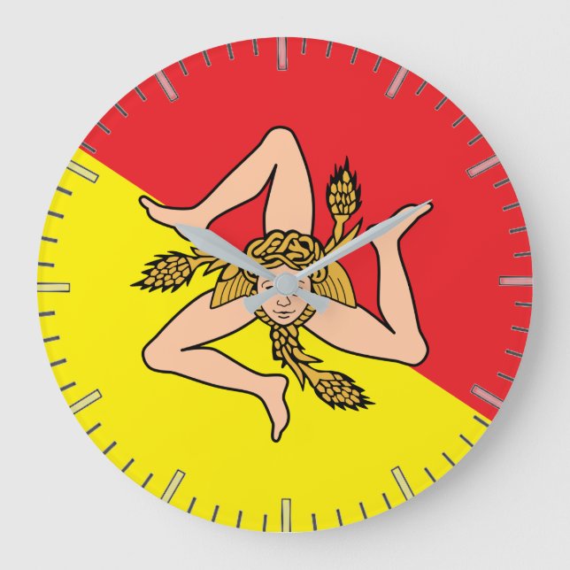 Wall Clock with Flag of Sicily, Italy (Front)