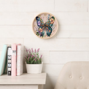 Wall Clock with Floral Butterfly