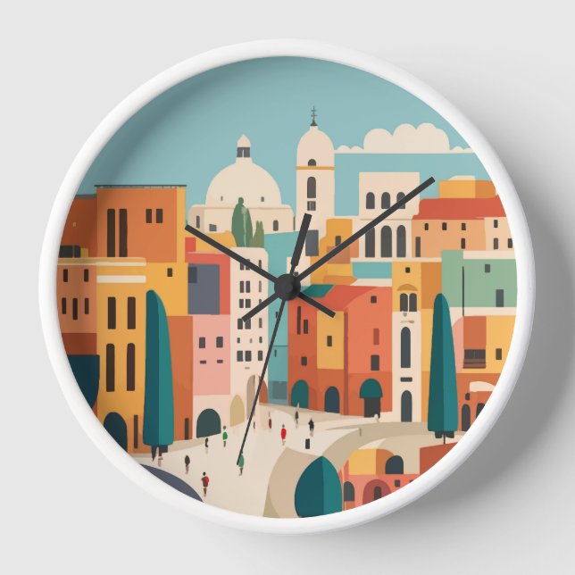 Wall Clock with latin city (Front)
