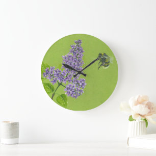 Wall Clock with lilac and bumblebee