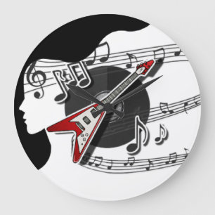 Wall Clock with Musical Notes And Woman