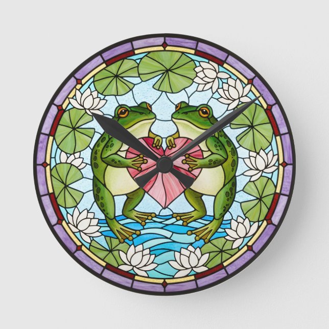 Wall Clock with Two Frogs Holding a Heart  (Front)