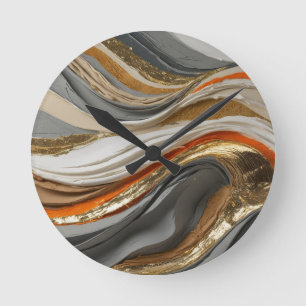 Wall Clock with vibrant orange and grey tones