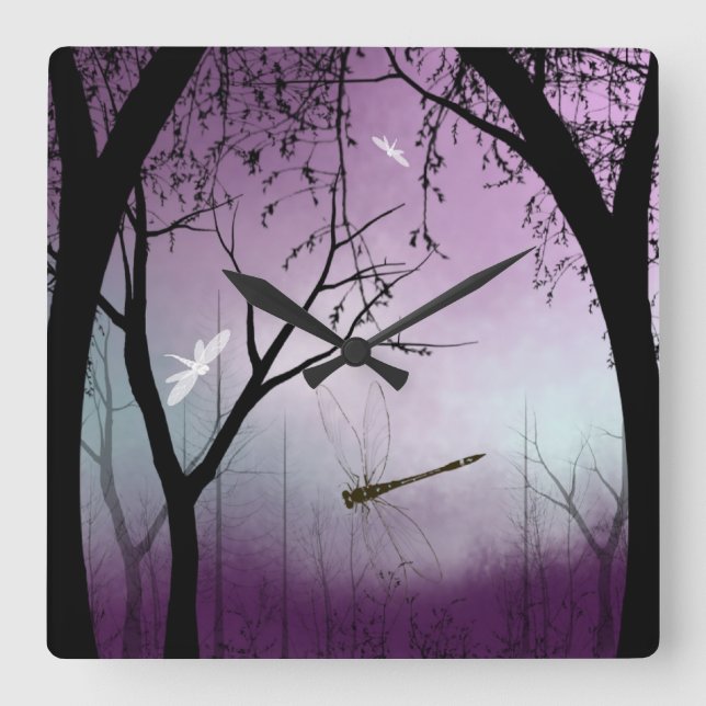 Wall Clock Woodland with dragonflies At Twilight (Front)