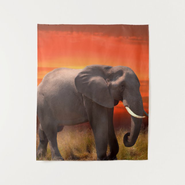 Wall clothing with African elephant and sunset Tapestry (Front)