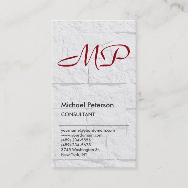 Wall Design Red Park Avenue Monogram Business Card (Front)