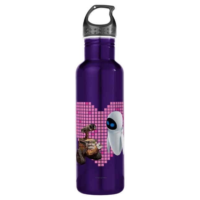 WALL-E and Eve Pixel Heart 710 Ml Water Bottle (Front)