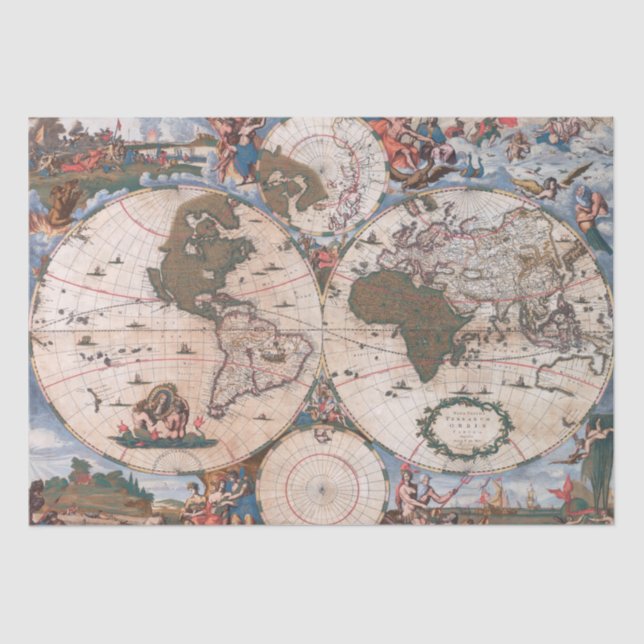 Wall Map of the World By Cornelis Danckerts Tissue Paper (Front)