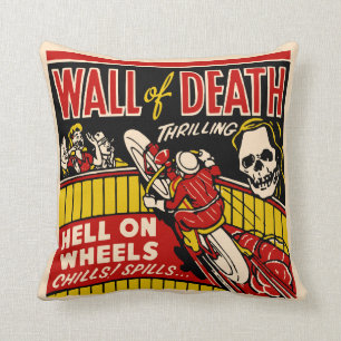 "Wall of Death" Vintage Motorcycle Racing Throw Pillow