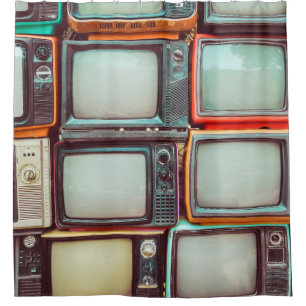 Wall of pile colourful retro television