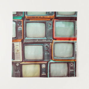 Wall of pile colourful retro television tapestry
