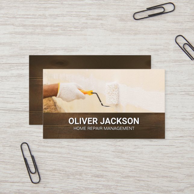 Wall Painter | Wooden Background Business Card (Front/Back In Situ)
