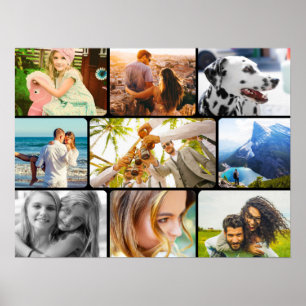 Wall Poster 9 Photo Template Rounded Frame Collage