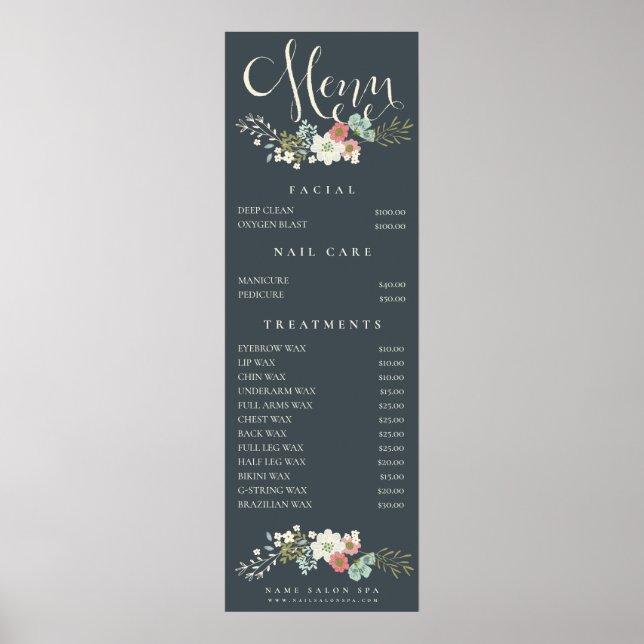 Wall Print Spa Salon Beautician Menu Price List (Front)