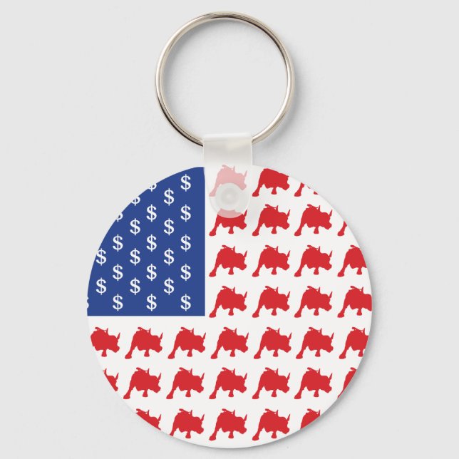 Wall Street Bull Market American Flag Keychain (Front)
