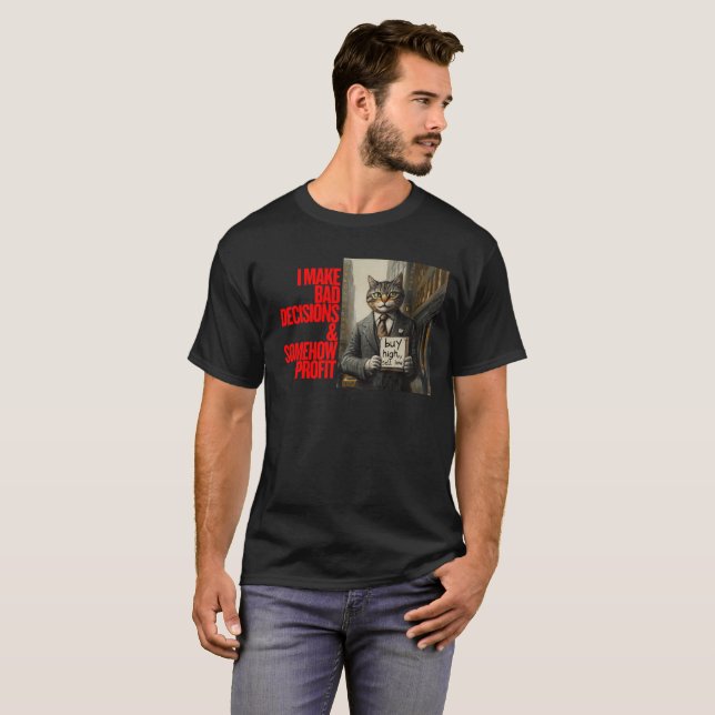 Wall Street Cat Meme | Funny Minimalist T-Shirt (Front Full)