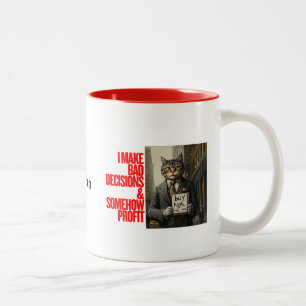 Wall Street Cat Meme   Funny Minimalist Two-Tone Coffee Mug