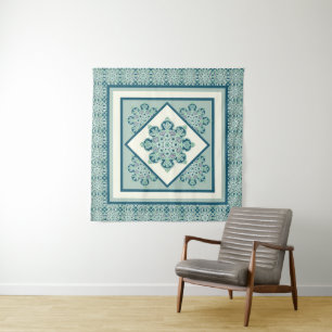 Wall Tapestry Medallions, green and cream
