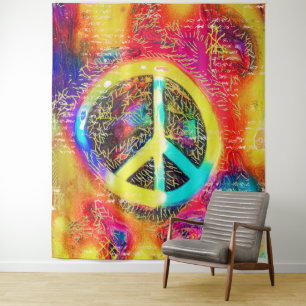Wall Tapestry Or Photo Backdrop Retro Peace Sign