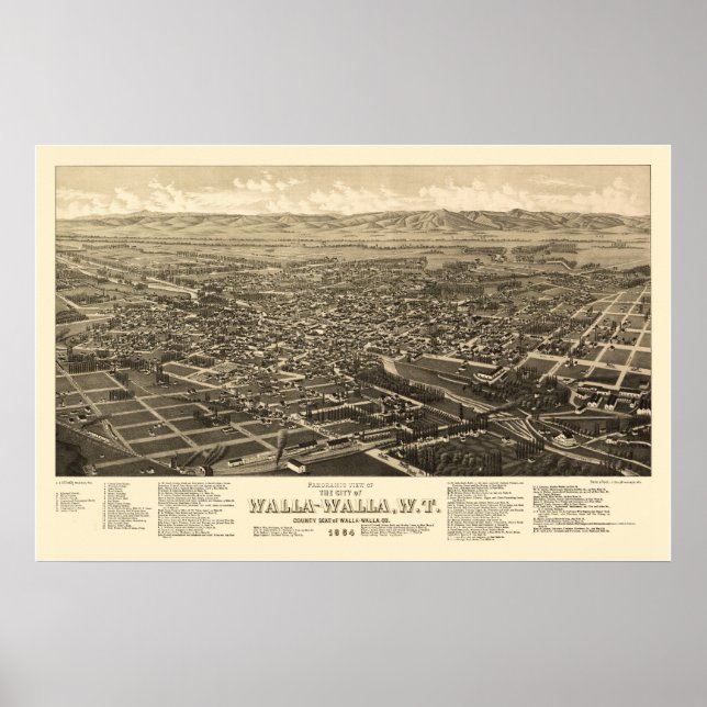 Walla Walla, WA Panoramic Map - 1884 Poster (Front)