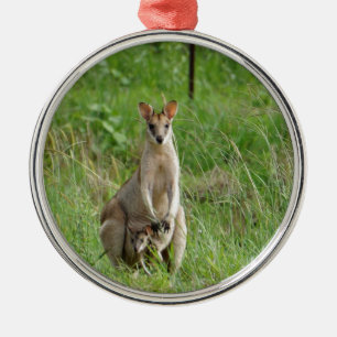 WALLABY AND JOEY RURAL QUEENSLAND AUSTRALIA METAL ORNAMENT