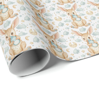 Wallaby Cute Baby Pastel Watercolor Pattern  Wrapping Paper