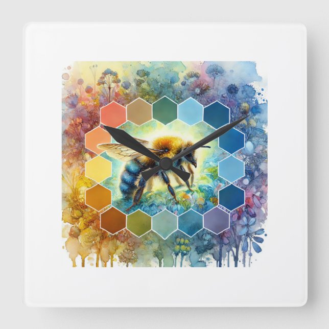 Wallace bee painting 130724AREF109 - Watercolor Square Wall Clock (Front)