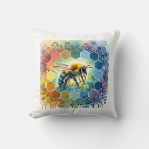 Wallace bee painting 130724AREF109 - Watercolor Throw Pillow