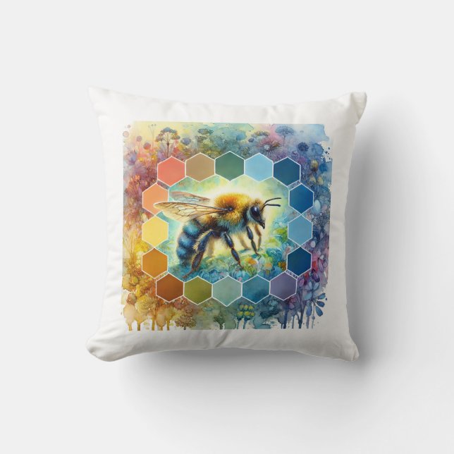 Wallace bee painting 130724AREF109 - Watercolor Throw Pillow (Front)