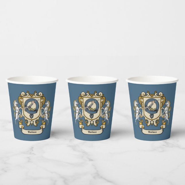 Wallace Clan Badge Blue Personalized Paper Cups (Multi)