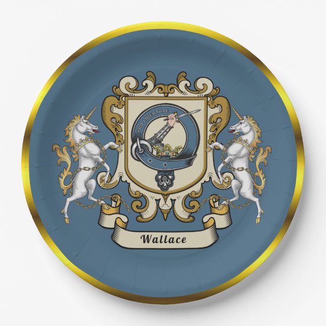 Wallace Clan Badge Blue Personalized  Paper Plate (Front)