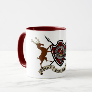 Wallace Clan Badge & Tartan avec stags Mug