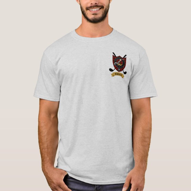 Wallace Clan Badge & Tartan Golf T-Shirt (Front)